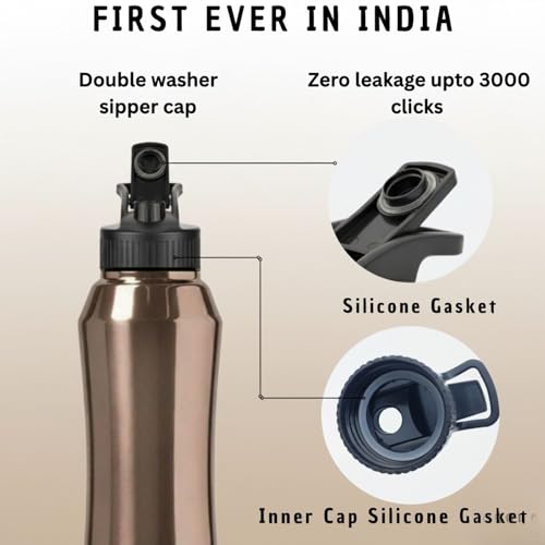 Image of Speedex Stainless Steel Water Bottle 1 Ltr, Leak Proof Sipper Cap, BIS Approved 1000 ml Metal Bottle For Daily, Office, School, Gym, Travel Use for Men, Women, Kids, Adults, Copper Gold, Set of 4