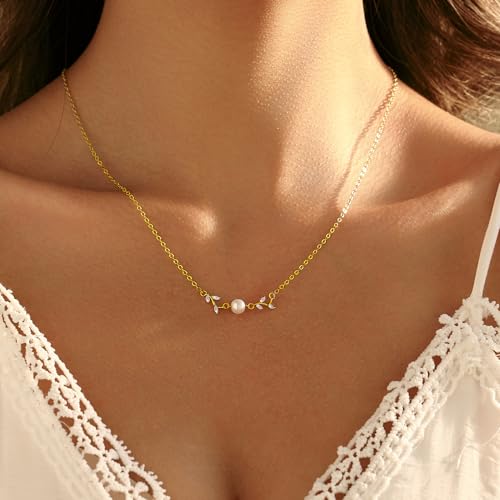 Pearl Necklaces for Women, 14K Gold Plated Charm Necklace Cute Pearl Pendant Necklace Dainty Gold Necklaces for Women Trendy Gold Jewelry2