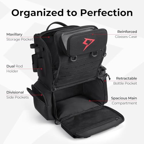 Image of Piscifun 52L Fishing Tackle Backpack, 17 Pockets, Rod Holders & 4 Boxes | 52L, 17 compartments, 4 tackle boxes, Rain cover, Breathable support