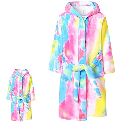 CHILDRENSTAR Matching Doll & Girls Bathrobes Kids Hooded Robes Plush Soft Fleece Sleepwear,Size 10 11