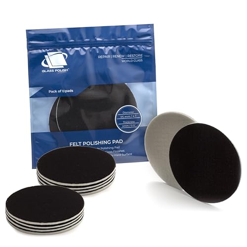 Image of Glass Polish 4.5 inch (115mm) Pack of 10 Felt Polishing Pads for Polishing Glass, Plastic, Metal and Marble - GP11009 | For Cerium Oxide Glass Polishing, Scratch Removal, Plastic & Headlight Restoration, Metal Polishing & Clear Coat Finishing
