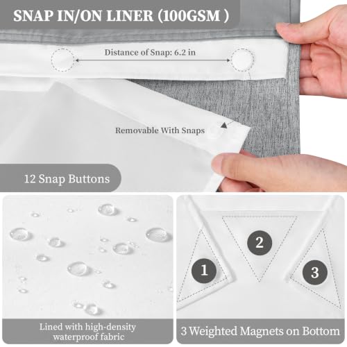BTTN Grey Ringless Linen Textured Shower Curtain with Snap in Liner, 72x75 by BTTN - Used condition - Image 6