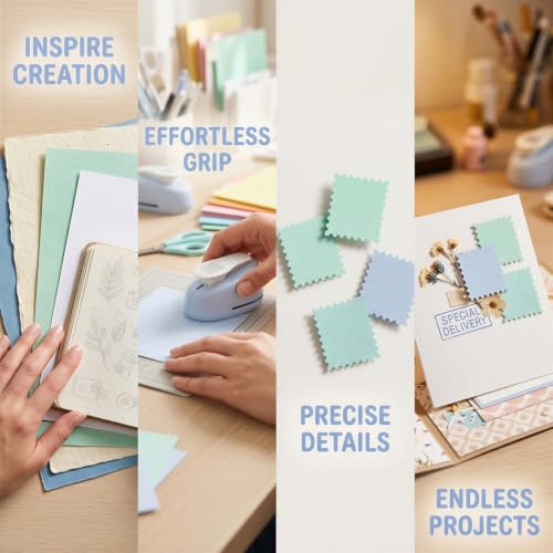 Scalloped Square Paper Punch, 0.71 x 0.79 in Postage Stamp Shape Punches for Crafting, DIY Scrapbooking, Photo Frames, Journals, Effortless Lever Action Paper Punches for Adults - Image 3