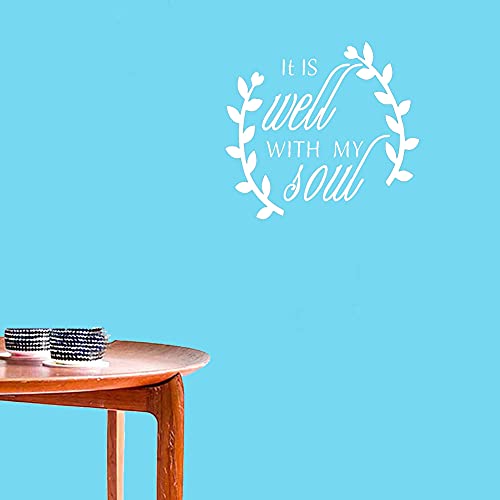 Bibitime It Is Well With My Soul Decal White Vinyl Wall Art Sticker Inspirational Quotes Sayings Lettering Words For Living Room Nursery Classroom,11.69 In X 10.66 In #TOP4