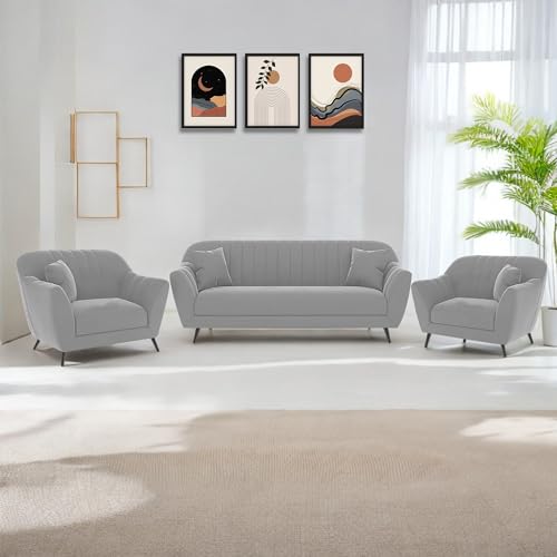 Image of Atticus 3+1+1 Seater Sofa Set for Living Room (Grey Colour) Premium Fabric Sofa