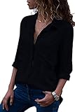 MissLook Women’s Button Down Shirts Roll-up Sleeve Blouse V Neck Casual Tunics Solid Color Tops...