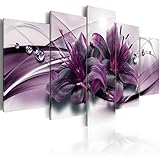  YUANJUN 5 Panneau Mural Impression sur Toile Intissée Décoration Murale Tableau Giclée Tendue Encadrée Illustrations Prete Suspendre Encadrée Salon Décor Fleur Abstraite De Lys Pourpre