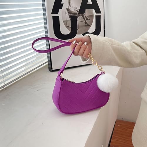 Women Felt Underarm Bag Vintage Solid Color Ladies Handbags Fashion Girls Small Shoulder Bags with3