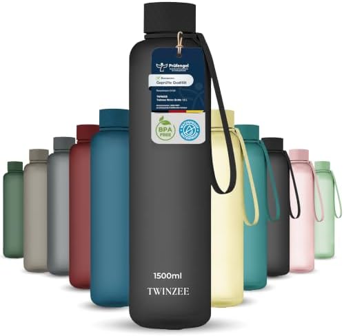 Twinzee Tritan Trinkflasche 1,5 L BPA-frei Auslaufsicher Schwarz | Ideal für Sport, Schule und Büro · Robust und langlebig · Wiederverwendbar · Einfache Reinigung · Alltagstauglich