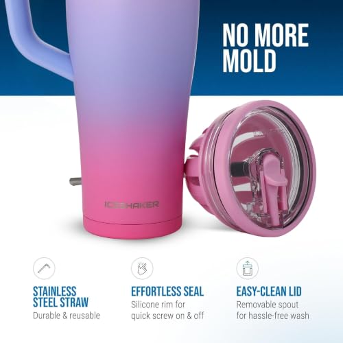 Image of Ice Shaker 40 oz Tumbler with Handle and Straw | 40oz Periwinkle Haze | Cold for 30+ Hours | 2-in-1 Tumbler Shaker Bottle | Odor-Free 40 ounce Bottle for Water, Protein Shakes, Smoothies, Cocktails