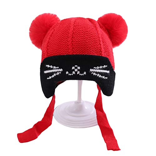 Winter Knitted Hat For Baby Kids Toddler Infant Newborn, Earflap Cute Cat Warm Cap For Boys Girls Outdoors Cap (Color : Red, Size : 0-12 Months) #TOP22