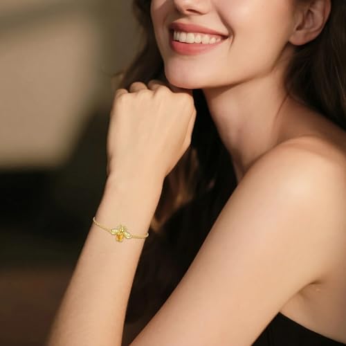 Image of DOVRAN 9K /10K /14K Gold Butterfly /Dragonfly /Hummingbird Bracelet for Women Real Yellow Gold Animal Bracelet Jewelry Birthday Gifts for Mom Wife