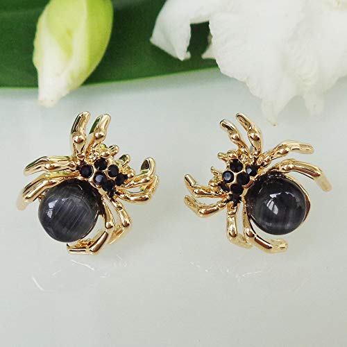 Navachi 18K Gold Plated Black Crystal Created-Opal Spider Ear Stud Az1294 Earrings #TOP4