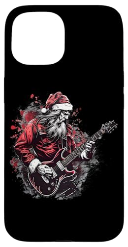 Carcasa para iPhone 15 Rocker Santa Guitarrista Eléctrico Heavy Metal Rebel Xmas