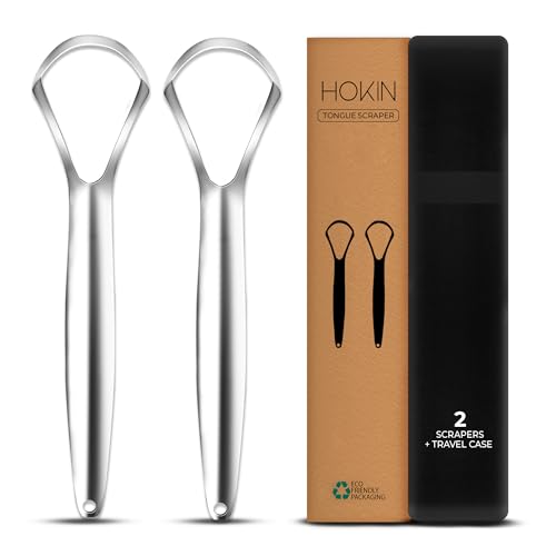 limpiador de lengua HOKIN para adultos, Raspador lengua de acero sin manchas, Tratamiento mal aliento, Tongue Scraper Cleaner 100% metálico, Cepillador de lengua para hombres y mujeres (2 piezas)