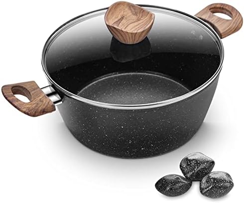 24cm Stockpot with Toughened Glass Lid, Non-Stick Stock Pot with Double Heatproof Handles, 6-Layer Anti-Scratch Coating, PFOA Free (Black)