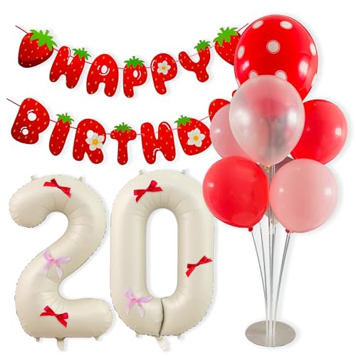 CHASE Partylife 誕生日 飾り付け セット バルーンスタンド付き いちご デザイン かわいい ピンク 数字風船 ハート風船 ガーランド バルーン パーティーデコレーション フォトブース 記念日 装飾 おしゃれ 誕生日会 大人 子供 (数字風船