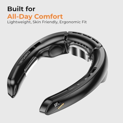 Image of JUST CORSECA Neck Fan | Rechargeable | LED Display | Adjustable Speed | Hands-Free Wearable Cooler for Travel, Outdoor & Summer Use (Black)