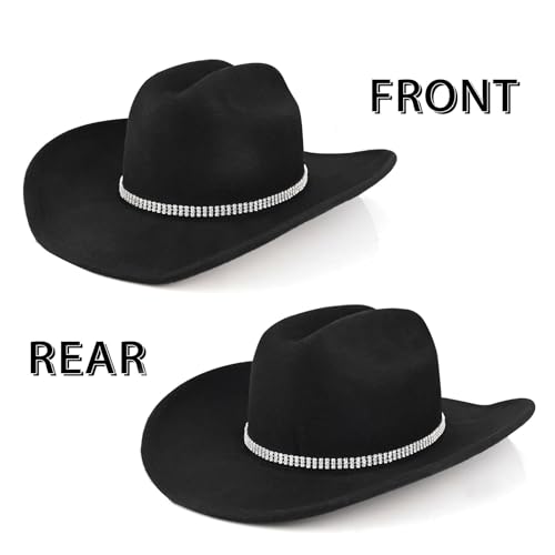 Image of 100% Wool Western Cowboy Hat for Men Women Classic Fedora Hat Felt Cowgirls Hats with Two Decorative Bands