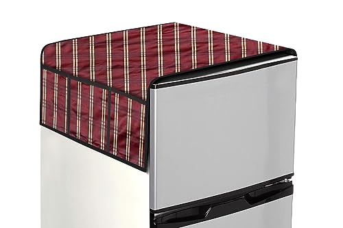 Image of The Furnishing Tree Fridge Top Cover Compatible for Samsung RR23C2F24S8 /HL, 215 LTR WxL 71x109 in CM Plaid Pattern Red