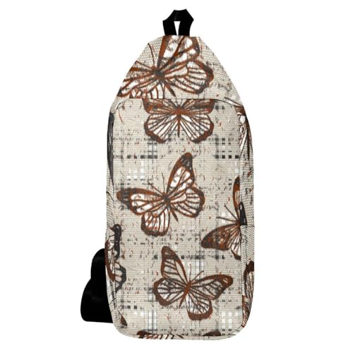 Mochila cruzada tartán con relieve de mariposa y diseño multicolor ergonómico