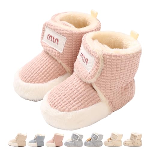 Patucos Bebé Niña Niño Invierno Zapatos Primero Pasos Antideslizante Termicos Forro Botas Recién Nacido Booties de Porteo Algodon Botines Calcetines Zapatillas Casa Blanda Gofre Rosa 0-6 Meses