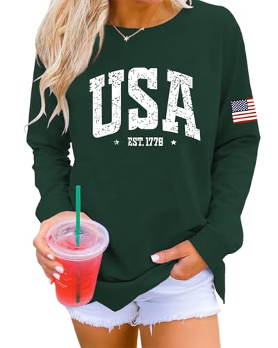 Image of Dressmine Womens USA Shirt Casual Long Sleeve Graphic Tees Knit Crew Neck Sweatshirts Loose Pullover