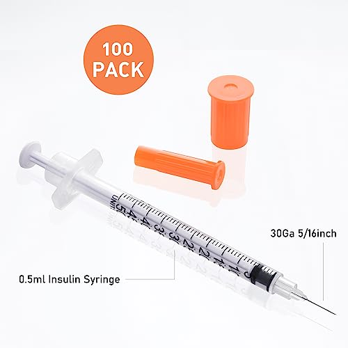 Image of U-100 0.5cc /ml 30 Gauge 5 /16 inch Syringe, Individually Packed 100 PACK