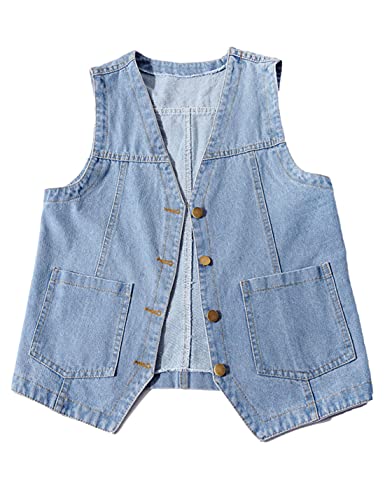 Peaceglad Womens Casual Jean Vest V Neck Open Front Button