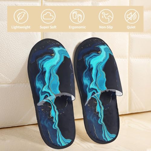 Blue Marble And Gold Print House Slippers For Women And Men,Soft Slippers With Memory Foam,Non-Slip Indoor Home Shoes2