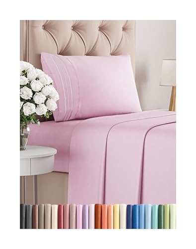 Image of Twin XL Size 3 Piece Sheet Set - Comfy Breathable & Cooling Bed Sheets Set - Hotel Luxury Bedding for Women, Men, Kids & Teens - Deep Pockets, Easy-Fit, Soft and Wrinkle Free - Oeko-Tex - Light Pink
