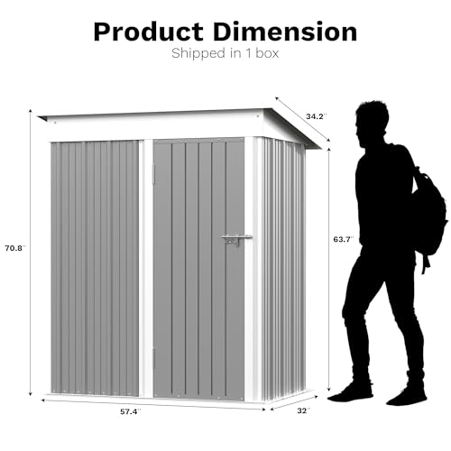 Image of Greesum Outdoor Storage Shed 5 x 3 ft. Utility Tool Shed Metal Storage Garden Shed with Door & Lock for Patio Storage, Gray