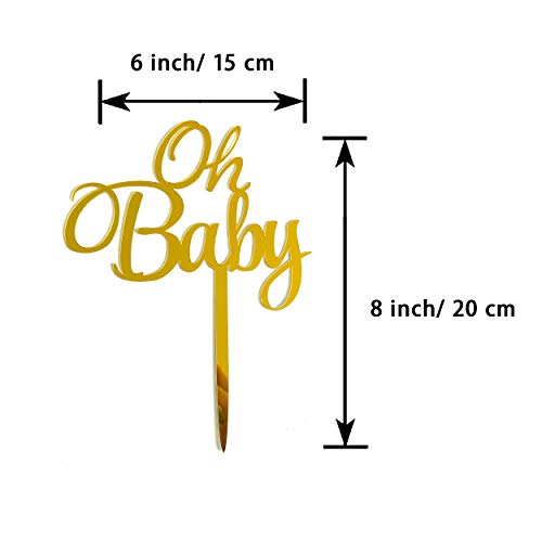 Baby Shower Cake Topper -Larger Size Acrylic Mirror Gold Elegant Handwriting “Oh Baby” Sign - Smash Cake Topper, New Baby Gender Reveal Party Cake Decorations For Photo Booth Props #TOP3