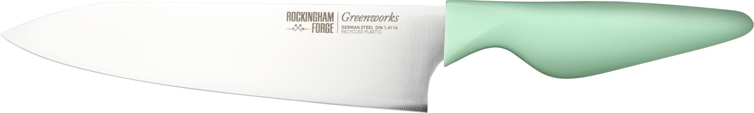 Rockingham Forge Greenworks Large Chef's Knife 20cm Blade, Green Recycled Plastic, German Stainless Steel, Dishwasher Safe