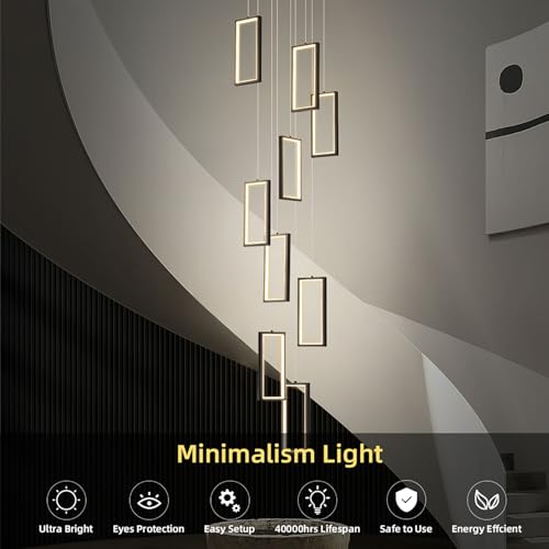 Lámpara de Techo LED Moderna Regulable para techos Altos, 12/15/18 Luces, Ajustable, 300 cm, con Mando a Distancia - Elegante luminaria para escaleras y vestíbulos (Negro, 215 W)