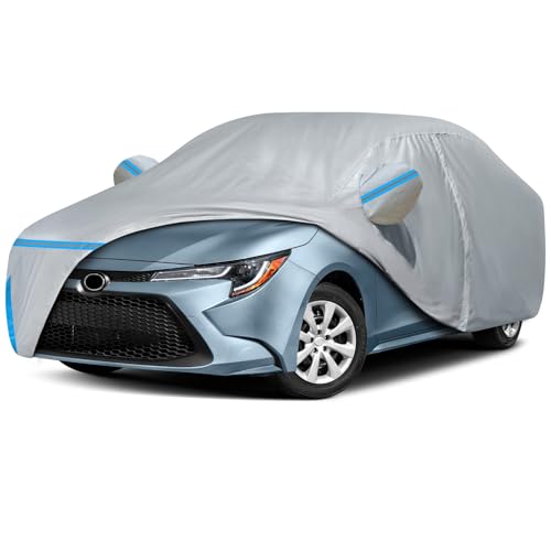 Image of Car Cover for 2006-2025 Toyota Corolla Sedan, Waterproof Custom-fit All Weather Sun Rain UV Dust Snow Protection Windproof Outdoor Corolla Full Car Cover with Door Zipper and Cotton Lining-Gray
