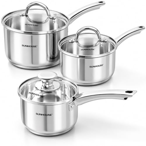 Image of SUNHOUSE 3-Piece Stainless Steel Saucepan Set with Lids 1.5QT & 2QT & 3QT