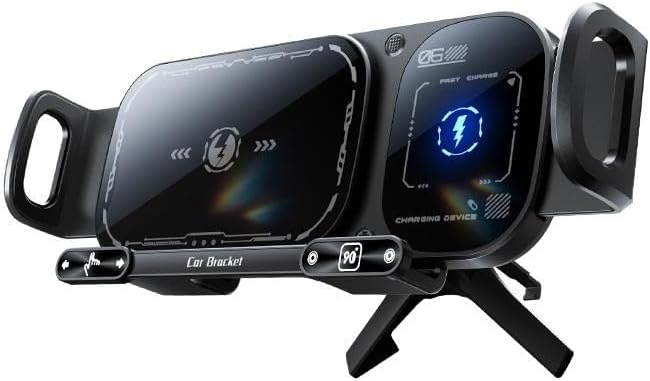 Wireless Charging Phone Holder Car Mount for Folding Screen/Universal Smartphone, 90° Rotating Car Mount Output Power 15W, Super Stable Air Vent Cell Phone Car Mount with Hook Clip ﻿ (Black)