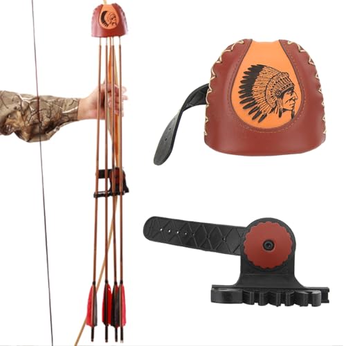 Yuezhongoo Arrow Quiver Bow Quiver Arrow Holder Brown Leather Material Arrow Quiver Recurve Bow Accessories to Carry and Securely Hold 4 Bow Shots