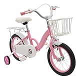 Coniaio Vélo pour enfant de 3 à 7 ans, 14 pouces avec roues stabilisatrices et panier, vélo réglable en hauteur pour enfants à partir de 4 ans, pour garçons et filles, rose