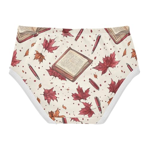 ZZKKO Maple Leaves and Book Pen Girls Underwear Toddler Panties for Girls Comfort Brief Size 8Y2