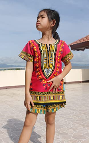 Image of RaanPahMuang Unisex Bright Africa Classic Childrens Dashiki Cotton Shirt Boys Girls