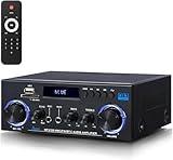 AK50 HiFi-Verstärker Heim-Audio, Stereo-Receiver 400 W Heim-2-Kanal-Bluetooth 5.0-Leistungsverstärkersystem, FM-Radio, USB, SD-Karte, mit Fernbedienung für Heimkino-Lautsprecher Studio, Karaoke