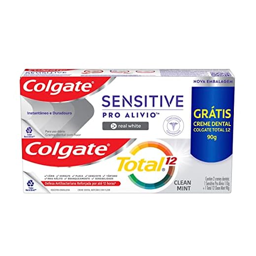 Creme Dental para Sensibilidade Colgate Sensitive Pro Alívio Real White 110g + Creme Dental Colgate Total 12 Clean Mint 90g