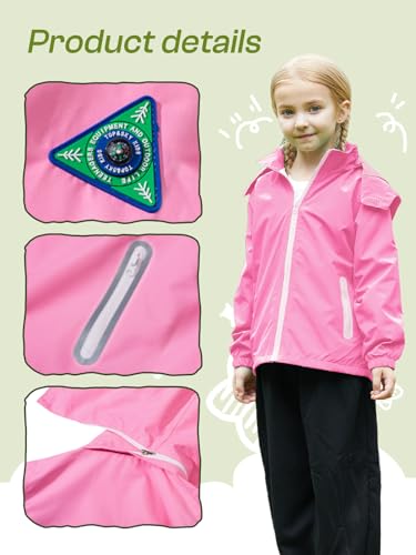 Image of SaphiRose Kids Waterproof Rain Jacket Mesh Lined with Removable Hood | Lightweight rain coat, windproof, breathable, school, camping, travel, outdoor play, boys and girls