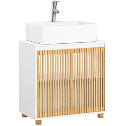 SoBuy BZR125-W Mueble para Debajo del Lavabo Armario de Baño de Suelo con 2 Puertas Correderas Blanco 60 x 33 x 60 cm ES