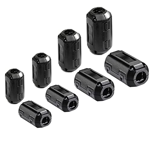 Aiqeer 8 Piezas Set de Núcleo de Anillo de Ferrita, Clip de Cable Supresor de Ruido EMI RFI, Filtro de Alta Frecuencia Antiinterferencias (3.5 mm, 5 mm, 7 mm, 9 mm Diámetro Interior)