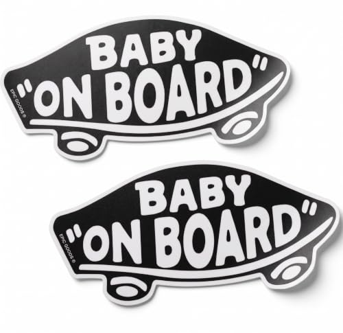 EPIC Goods Baby On Board Sticker for Cars, Trucks, Vans [2-Pack] Safety Sign Decal for Kids, Heavy-Duty Waterproof Bumper Sticker - Skateboarding, BMX, Baby Shower Registry Gift (Stickers - Black)