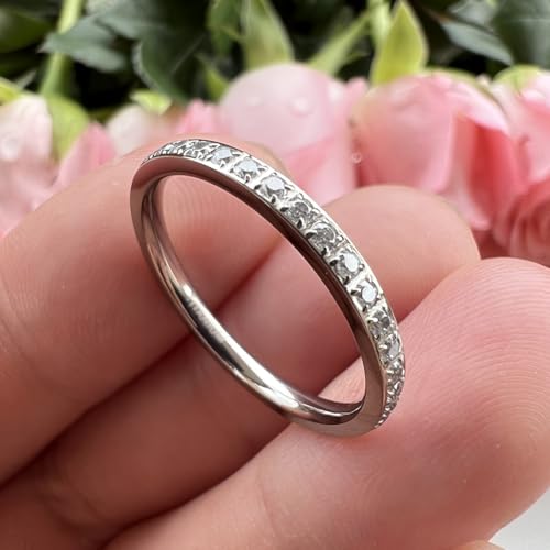 2mm Silver/Black/Gold/Rose Gold Stackable Titanium Rings for Women Cubic Zirconia Engagement Promise Eternity Wedding Bands Comfort Fit2