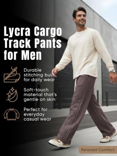 Image of GRECIILOOKS Men Mid Rise Lycra Cargo Track Pants Loose Fit Joggers | Korean Style Travel & Lounge Wear with Pockets